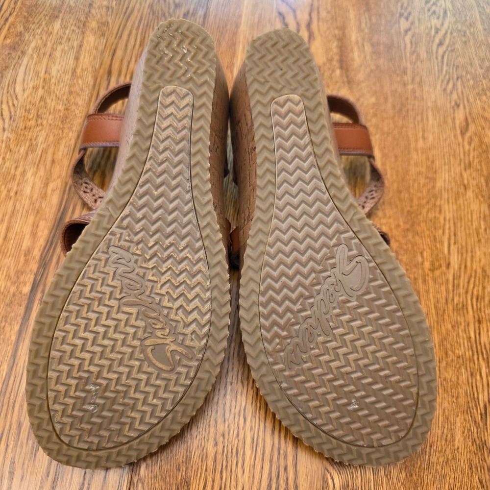 Skechers Cali Beverly Brown Strappy Wedge Sandals Luxe Foam Floral Womens 9 - Picture 5 of 7